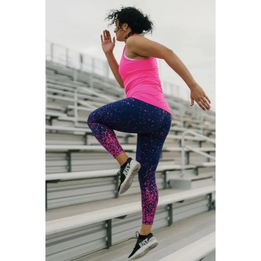 Zyia Active Leggings Navy with Pink Splatter sz 4_10